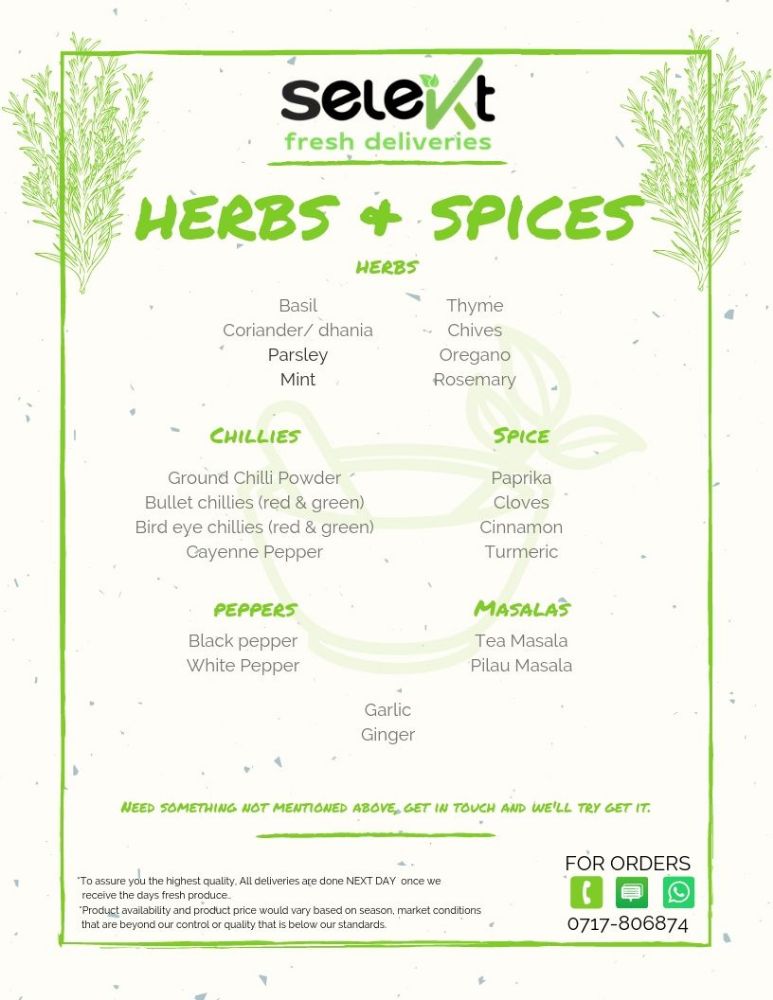Selekt Herb and Spice list