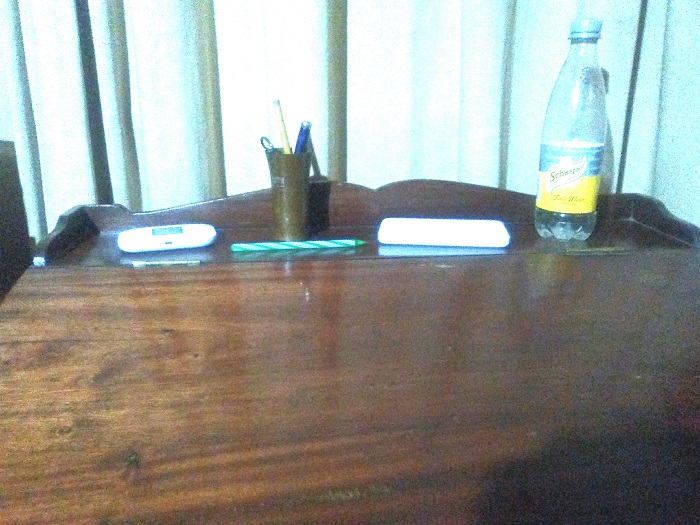 colonial desk with objects